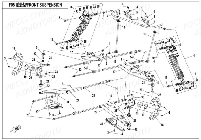 Suspensions Avant CFMOTO Pièces Origine CFMOTO ZFORCE 550 EX -T1 (2017)