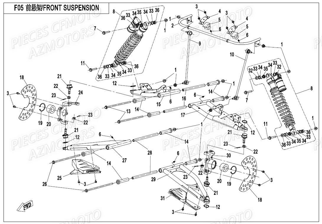 Suspension Avant CFMOTO Pièces Origine CFMOTO ZFORCE 550 EX -T1 (2020)