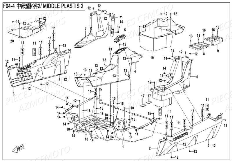 Plastique Habitacle CFMOTO Pièces Origine CFMOTO ZFORCE 800 T1 (2019)