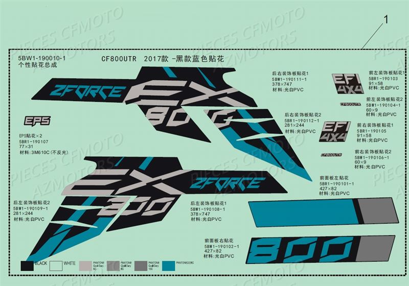 Stickers CFMOTO Pièces Origine CFMOTO ZFORCE 800 T1 (2019)