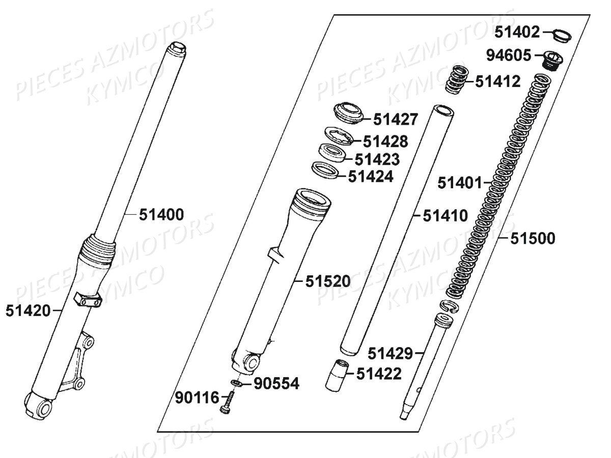 Batons De Fourche Detail KYMCO Pièces KYMCO ZING 125 4T EURO 1 (RF25AA)