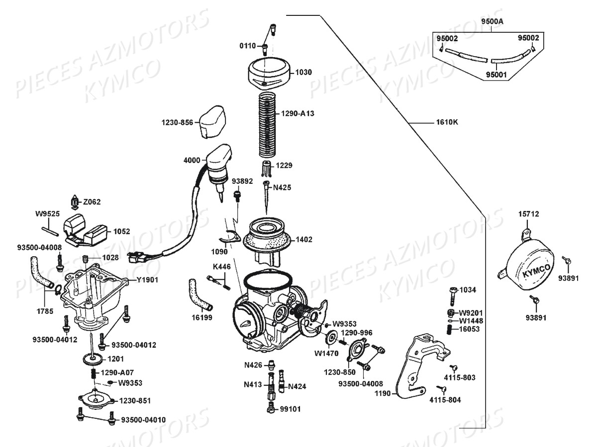 Carburation KYMCO Pièces KYMCO ZING 125 4T EURO 1 (RF25AA)