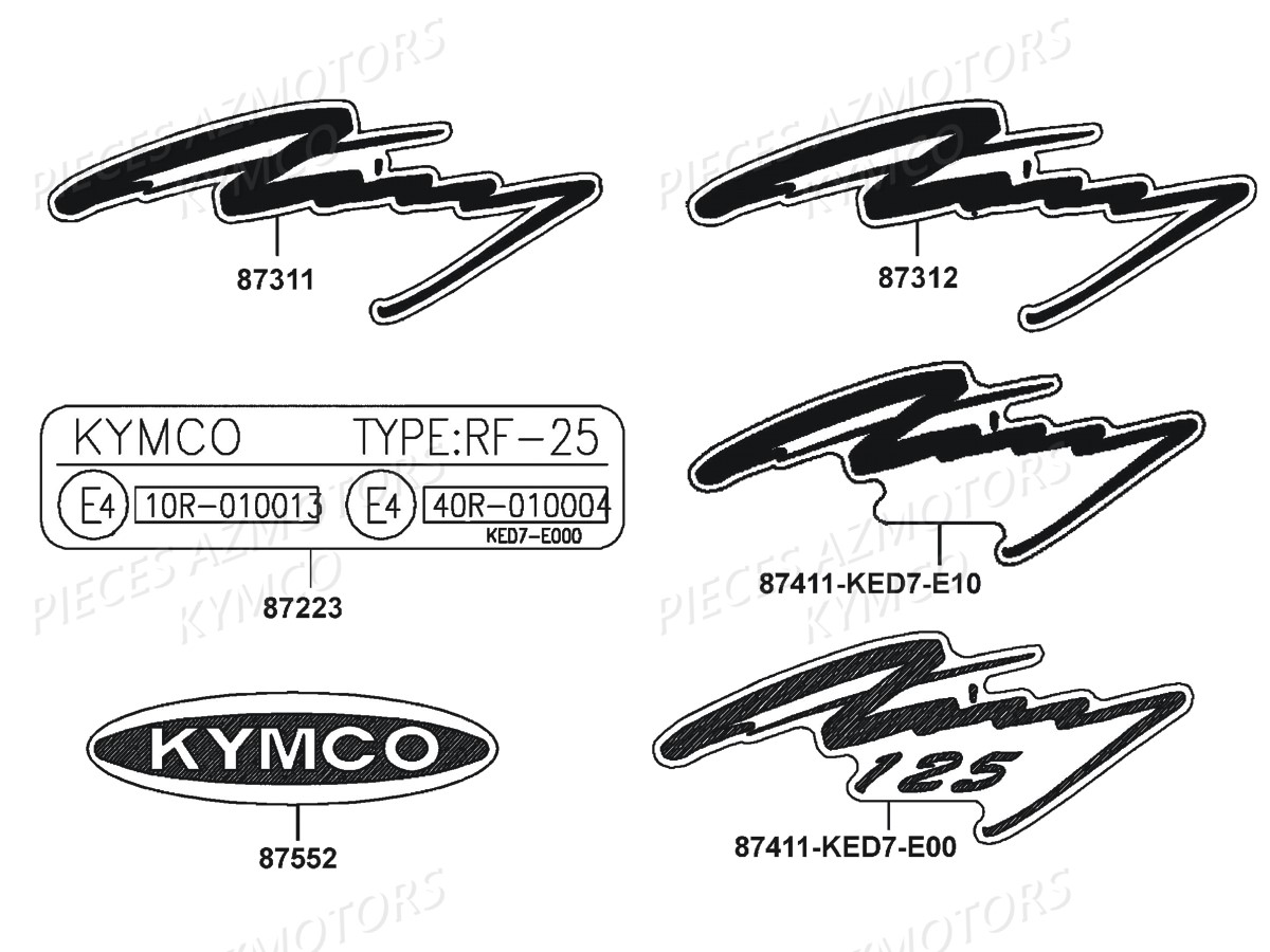 Decors KYMCO Pièces KYMCO ZING 125 4T EURO 1 (RF25AA)