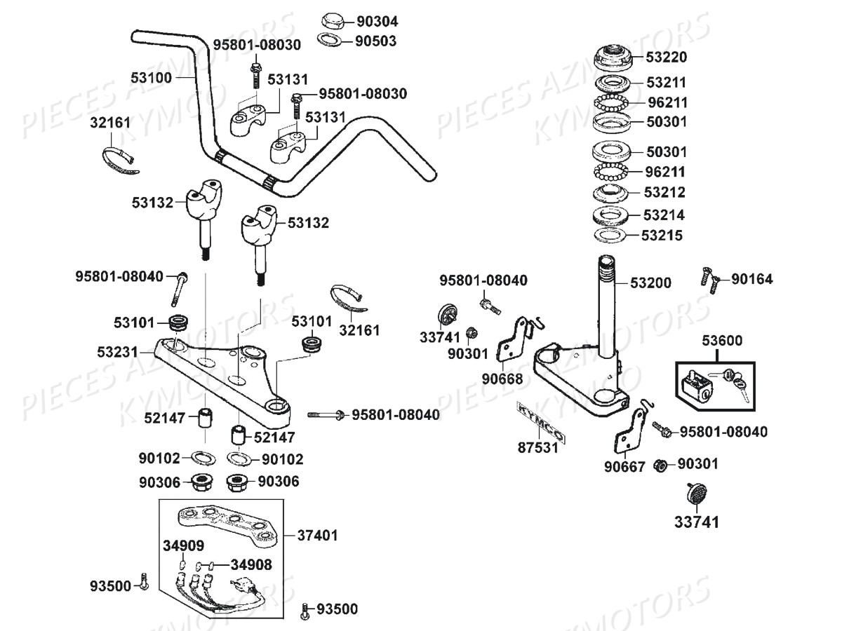Guidon Te De Fourche KYMCO Pièces KYMCO ZING 125 4T EURO 1 (RF25AA)