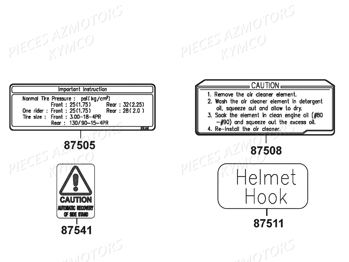 Label De Securite KYMCO Pièces KYMCO ZING 125 4T EURO 1 (RF25AA)