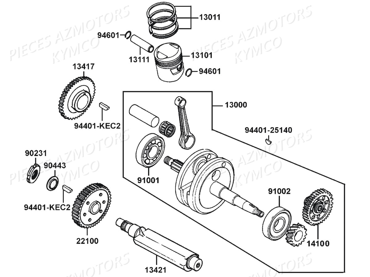 Piston Vilebrequin KYMCO Pièces KYMCO ZING 125 4T EURO 1 (RF25AA)