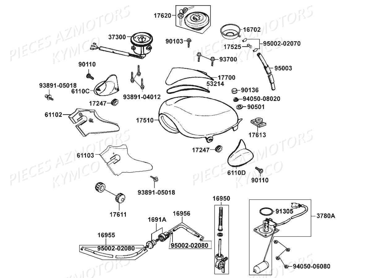 Reservoir A Carburant KYMCO Pièces KYMCO ZING 125 4T EURO 1 (RF25AA)