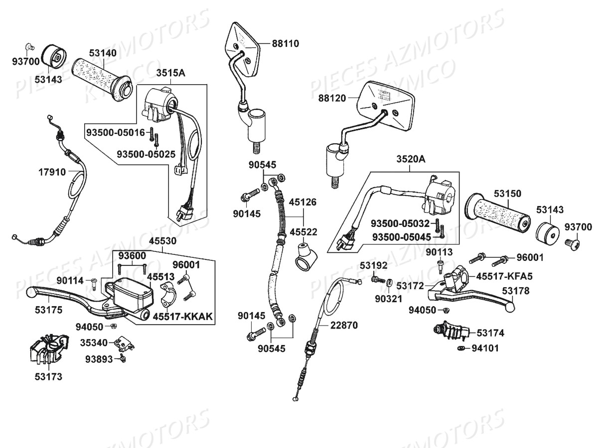 RETROVISEURS_SYSTEME_DE_FREIN KYMCO Pièces KYMCO ZING 125 4T EURO 1 (RF25AA)