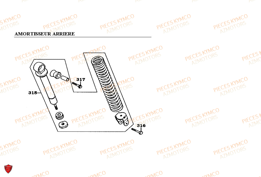 Amortisseur KYMCO Pieces ZX12 - SUPER FEVER 50cc 2T (SC10AC/SC10AW)