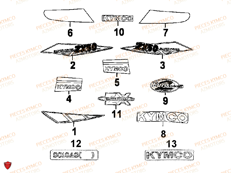 Autocollants KYMCO Pieces ZX12 - SUPER FEVER 50cc 2T (SC10AC/SC10AW)