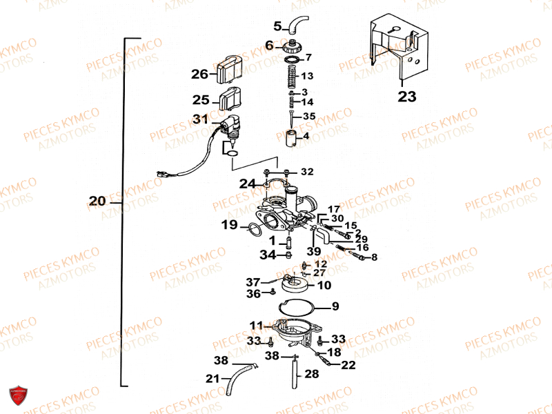Carburateur Euro 2 KYMCO Pieces ZX12 - SUPER FEVER 50cc 2T (SC10AC/SC10AW)