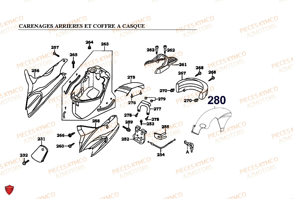 Carenage Arriere KYMCO Pieces ZX12 - SUPER FEVER 50cc 2T (SC10AC/SC10AW)
