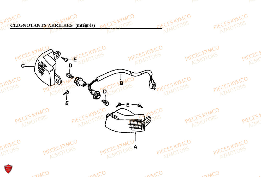 Clignotant Arriere Integre KYMCO Pieces ZX12 - SUPER FEVER 50cc 2T (SC10AC/SC10AW)