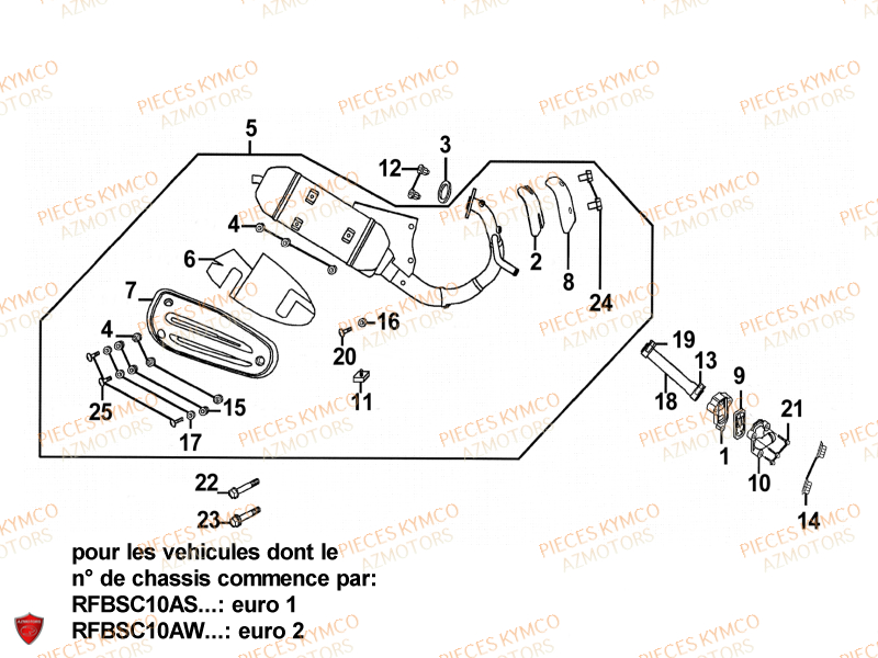 Echappement Euro 2 KYMCO Pieces ZX12 - SUPER FEVER 50cc 2T (SC10AC/SC10AW)