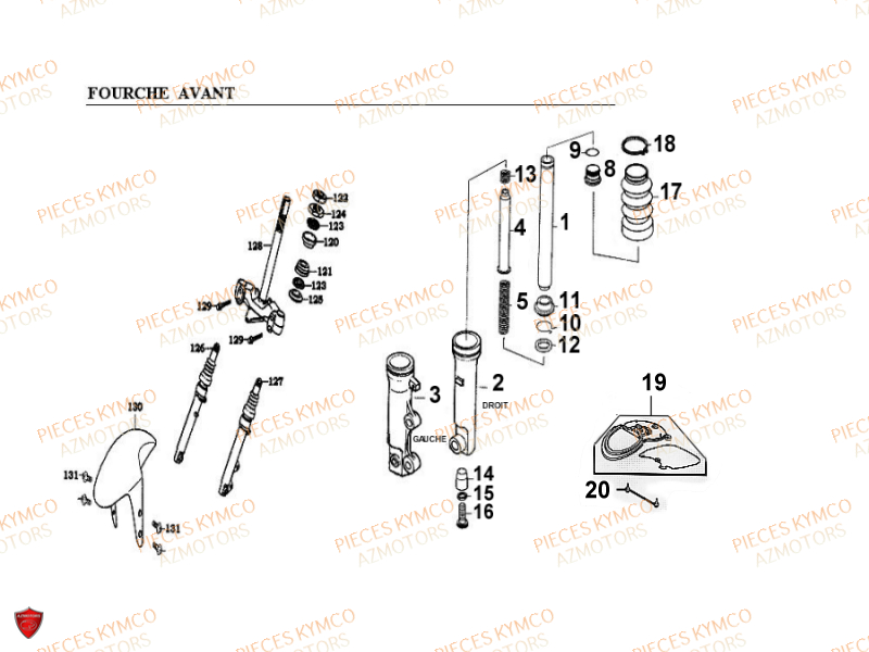 Fourche KYMCO Pieces ZX12 - SUPER FEVER 50cc 2T (SC10AC/SC10AW)