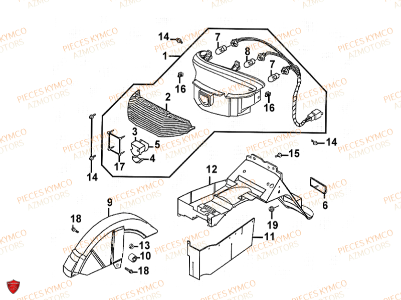 Garde Boue Arriere KYMCO Pieces ZX12 - SUPER FEVER 50cc 2T (SC10AC/SC10AW)