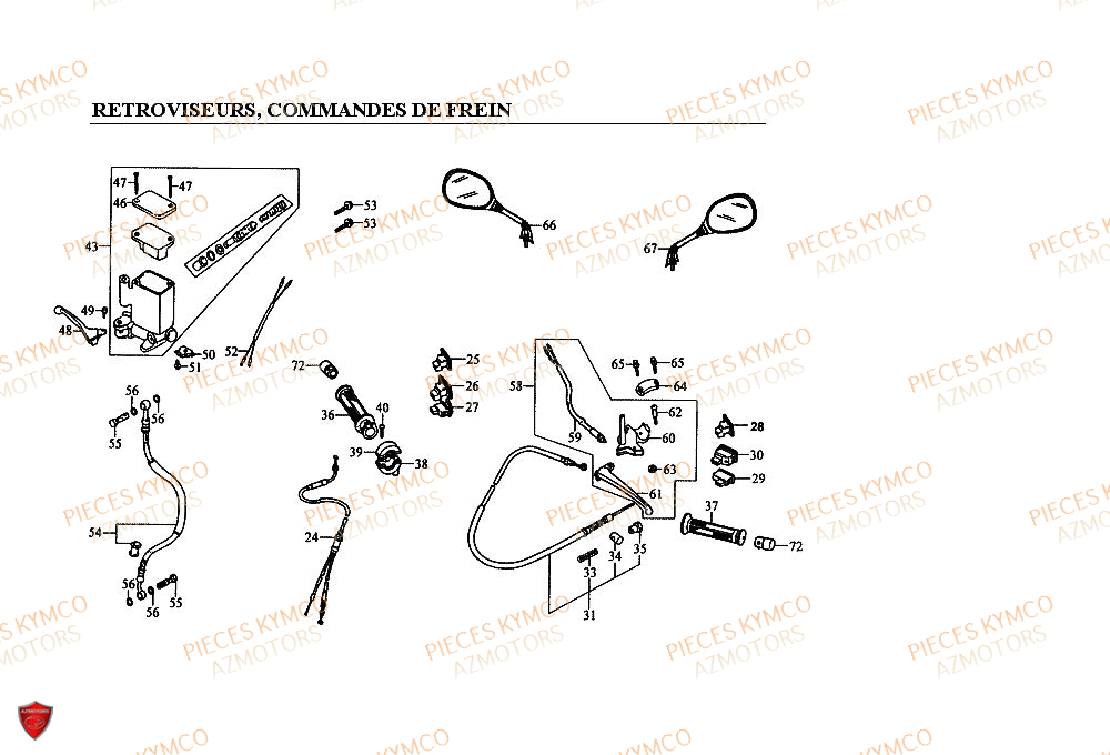 Retroviseur KYMCO Pieces ZX12 - SUPER FEVER 50cc 2T (SC10AC/SC10AW)