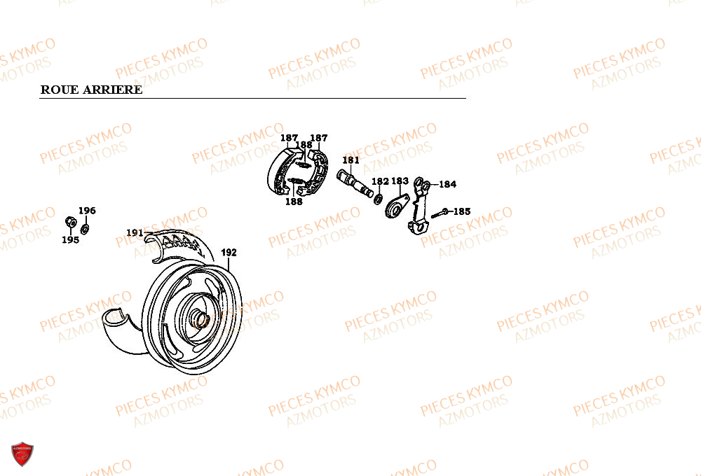 Roue Arriere KYMCO Pieces ZX12 - SUPER FEVER 50cc 2T (SC10AC/SC10AW)