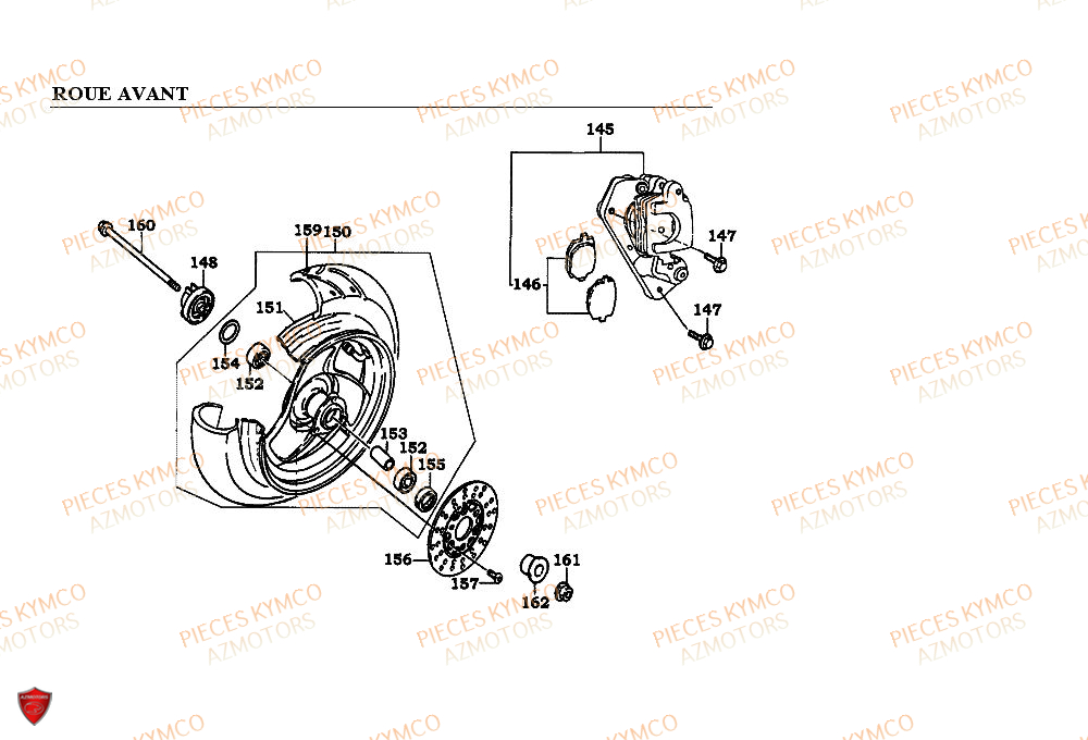 Roue Avant KYMCO Pieces ZX12 - SUPER FEVER 50cc 2T (SC10AC/SC10AW)