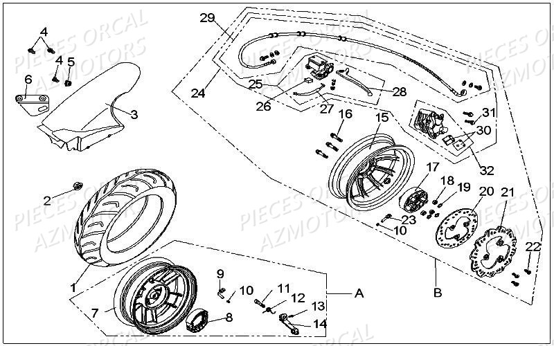 Roue Arriere Isca ORCAL Pièces Orcal ISCA 2 50cc 2 temps